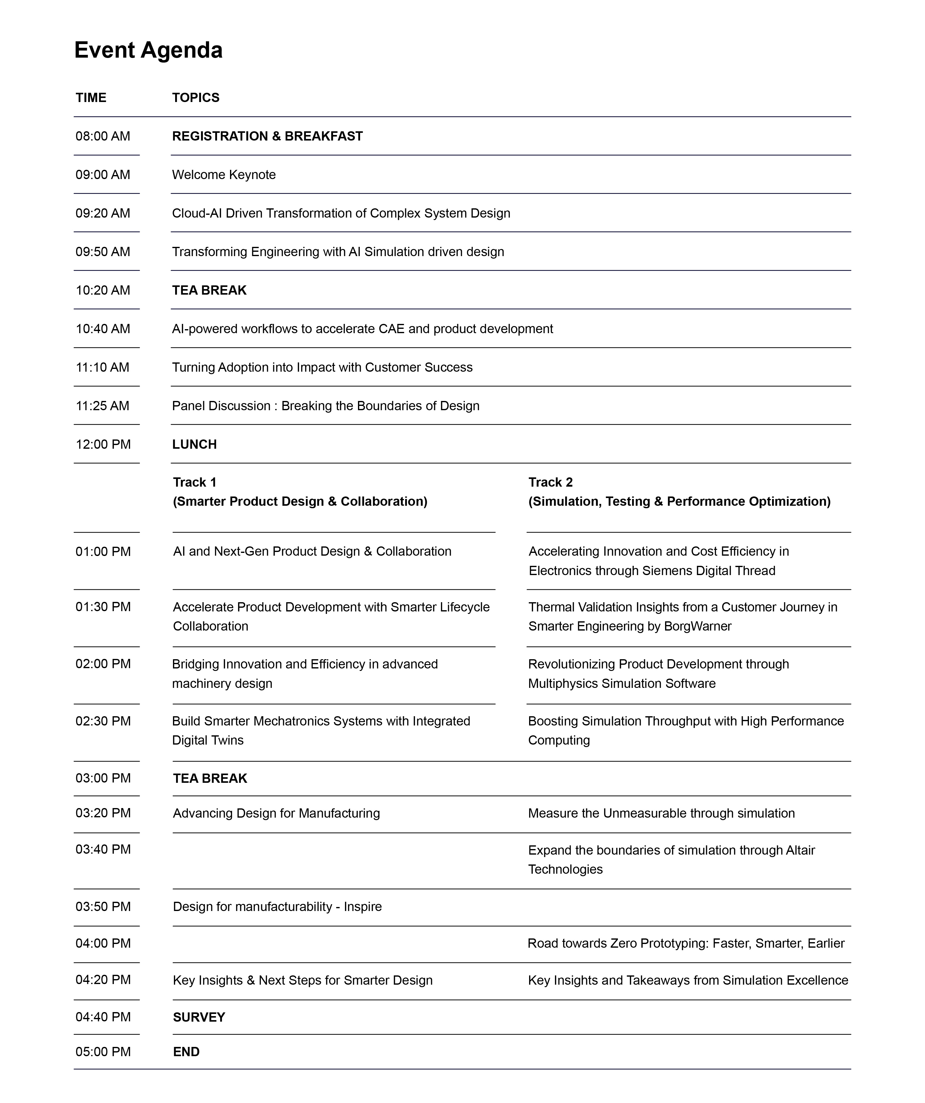 Siemens Event Agenda